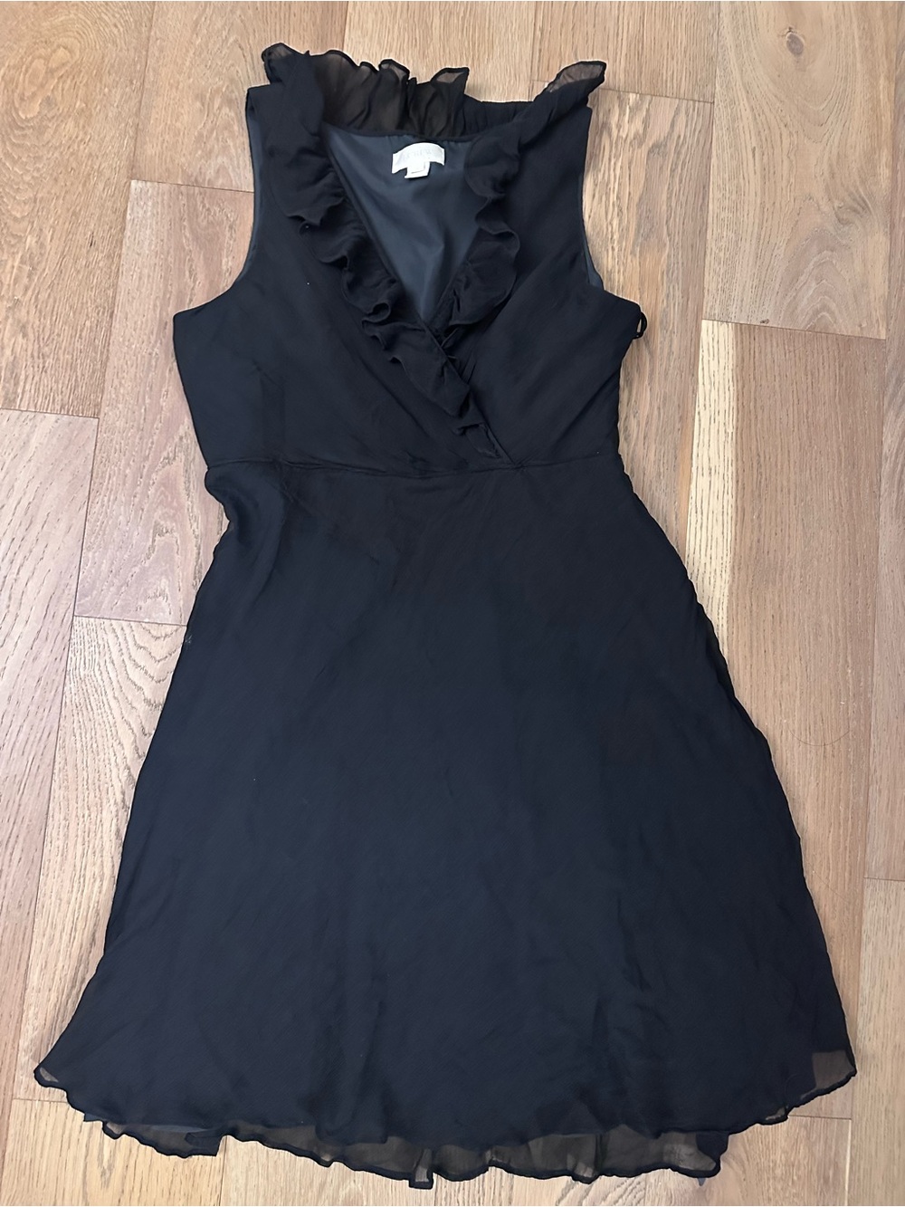J. Crew Black Ruffle V-Neck Dress